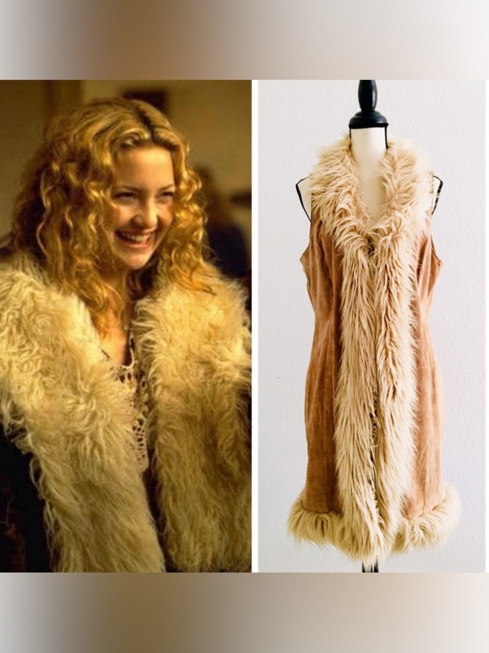 Wilsons Leather Maxima Penny Lane Style Long Suede Leather Fur Trim Vest Size L